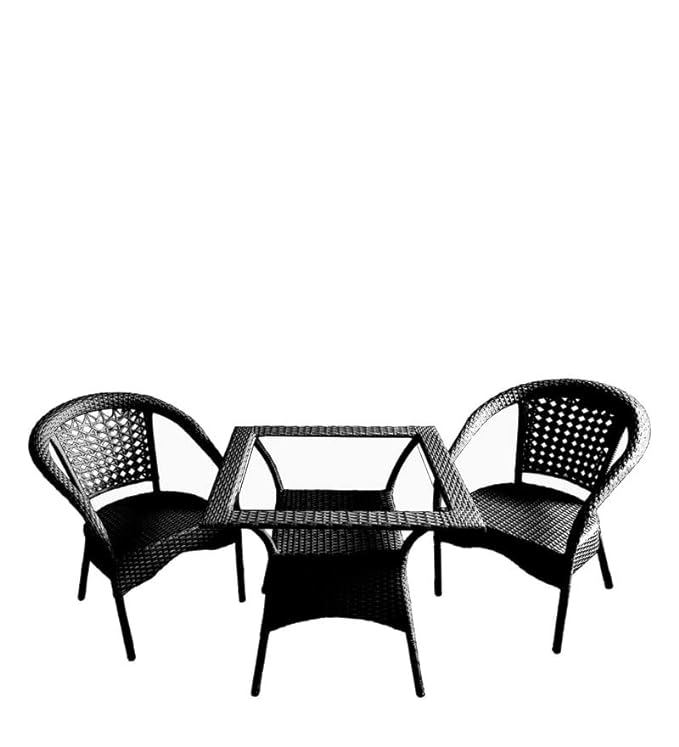 SPYDER CRAFT Rattan Wicker Patio Furniture Sets Outdoor Garden Balcony Coffee, 2 Chairs 1 Table Set, Powder Coated, UV Protected, (Black)