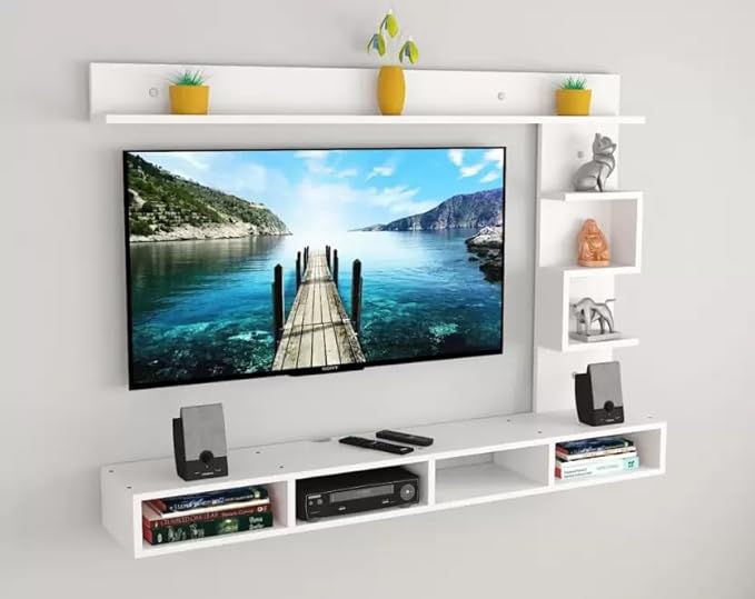 SPYDER CRAFT Matte Finish W01 Mini Engineered Wood Wall Mount TV Entertainment Unit, TV Up to 55 Inches for Bedroom Living Room, Color: White || Assembly-DIY (Do-It-Yourself)