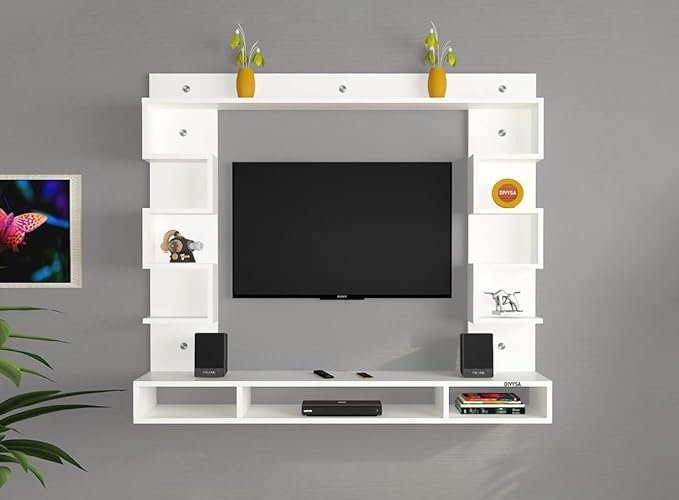SPYDER CRAFT Matte Finish Heller Wall Shelf TV Units Up to 43 Inches TV for Bedroom Living Room Color: White Finish || Assembly-DIY (Do-It-Yourself)