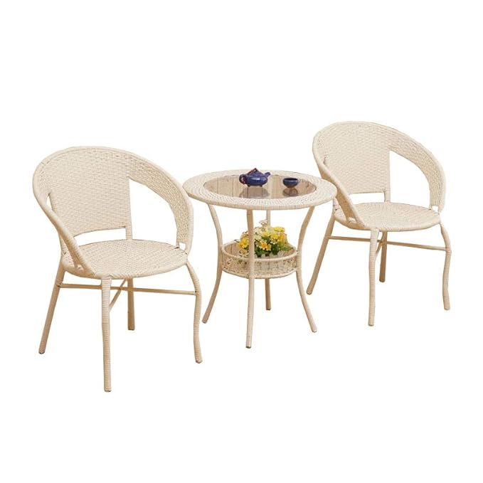 SPYDER CRAFT Rattan Wicker Patio Furniture Sets Outdoor Garden Balcony Coffee Chair Table Set 2+1, Powder Coated, UV Protected, (Off White)