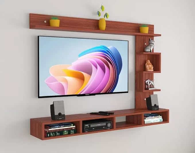 SPYDER CRAFT Matte Finish WS7 Mini Engineered Wood Wall Mount TV Entertainment Unit, TV Up to 55 Inches for Bedroom Living Room, Color: Walnut Brown || Assembly-DIY (Do-It-Yourself)