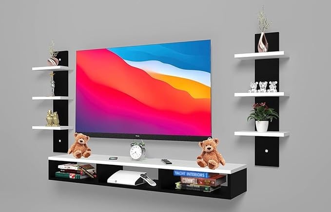 SPYDER CRAFT Engineered Wood Wall Mount TV Entertainment Unit, TV Up to 43 Inches for Bedroom Living Room, Color: Black & White || Assembly-DIY (Do-It-Yourself)