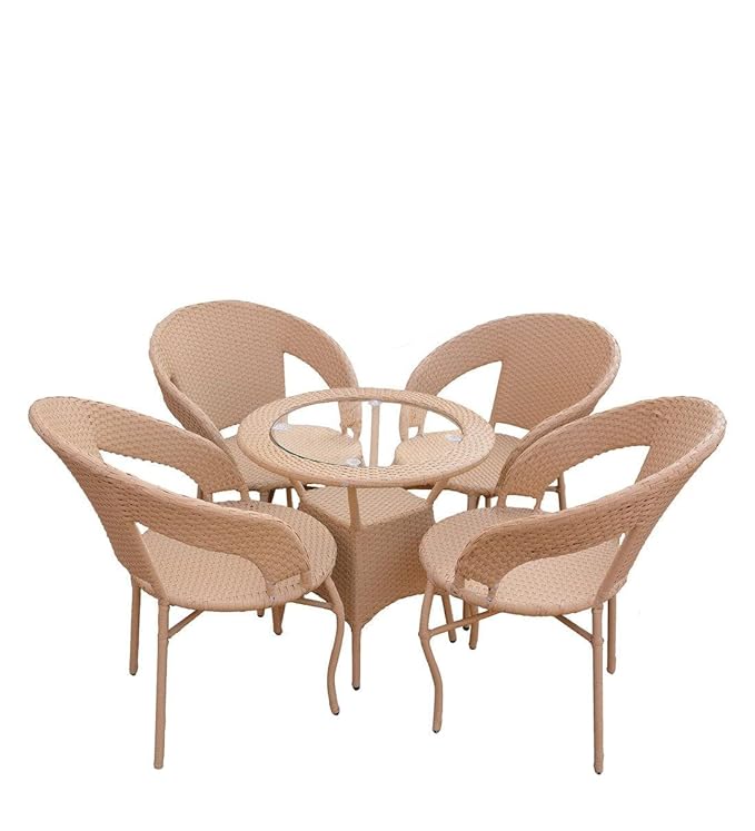 SPYDER CRAFT Rattan Wicker Patio Furniture Sets Outdoor Garden Balcony Coffee, Chair Table Set 4+1, Powder Coated, UV Protected, (Beige)