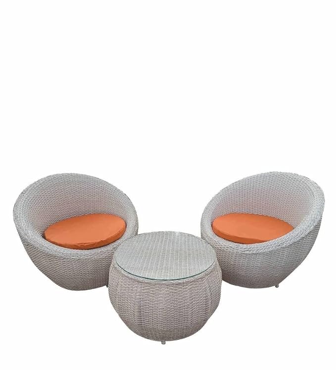 SPYDER CRAFT Rattan Wicker Patio Furniture Sets Outdoor Garden Balcony Coffee Chair Table Set 2+1 with Cushion, Powder Coated, UV Protected, (Off White)