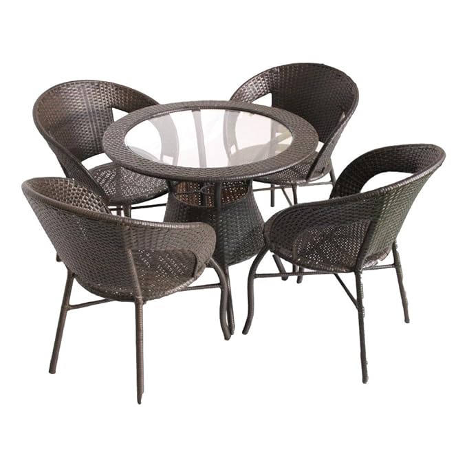 SPYDER CRAFT Rattan Wicker Patio Furniture Sets Outdoor Garden Balcony Coffee Chair Table Set 4+1, Powder Coated, UV Protected, (Dark Brown)