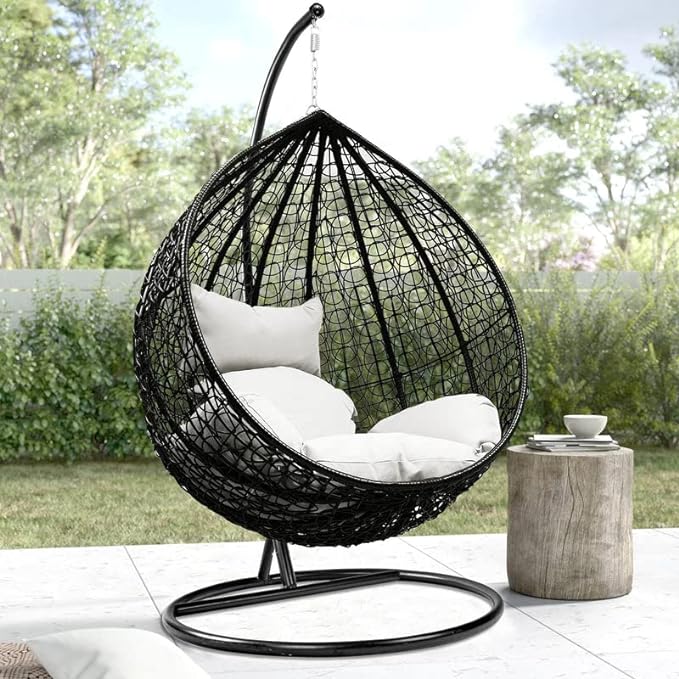 Spyder craft Swing chair With Stand And Cushion For Adult Iron Hammock  (Black Wihite, DIY(Do-It-Yourself))