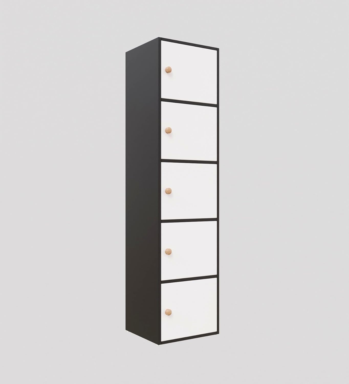 Spyder Craft Wooden Cabinet - Five Tier Engineered Wood Storage Cabinet for Living Room, Space Saving Furniture for Home, Office, Kitchen, Color Black-White -L 38 x B 38 x H 165.5 cm 1 Year Warranty