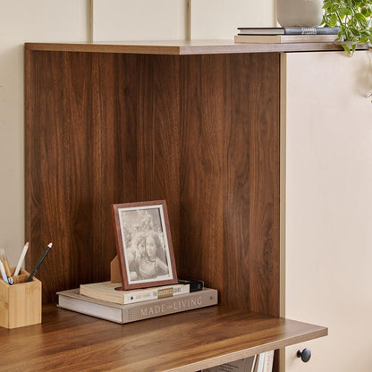 Spydercraft Modern Dyna Study Table with Storage Cabinet – Space-Saving Work Desk in Walnut & White Finish