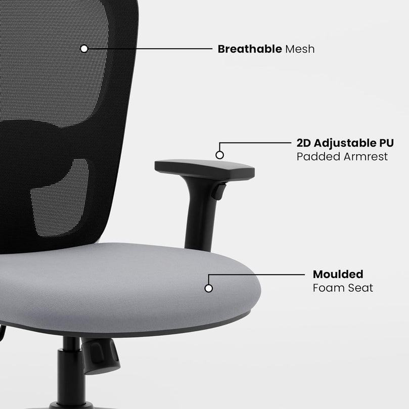 Spyder Craft Premium High-Back Mesh Ergonomic Chair for Work from Home & Office with Multi-Tilt Lock Mechanism, 2-Dimensional Adjustable 2-Dimensional Adjustable Armrest & High Comfort Seating (Black Grey)
