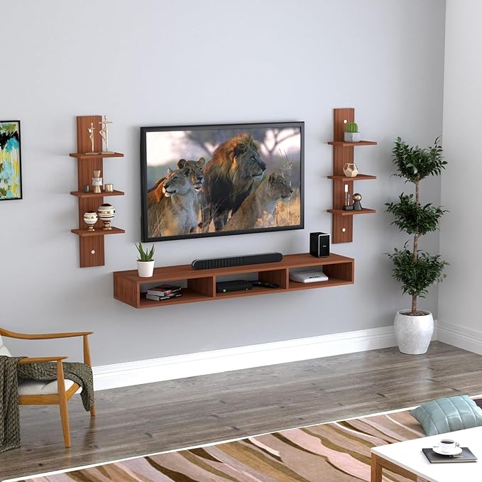 SPYDER CRAFT Matte Finish Harries Mini Engineered Wood Wall Mount TV Entertainment Unit, TV Up to 43 Inches for Bedroom Living Room, Color: Classic Walnut || Assembly-DIY (Do-It-Yourself)