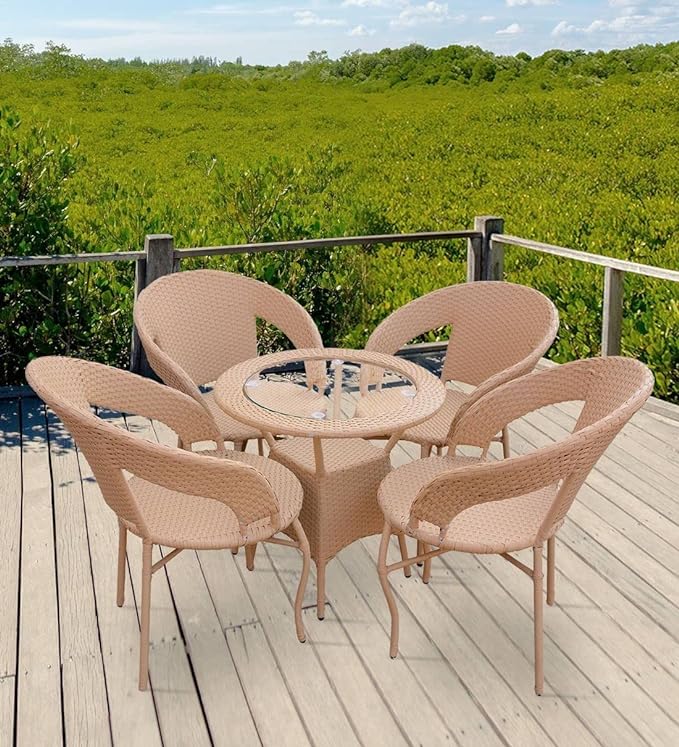 SPYDER CRAFT Rattan Wicker Patio Furniture Sets Outdoor Garden Balcony Coffee, Chair Table Set 4+1, Powder Coated, UV Protected, (Beige)