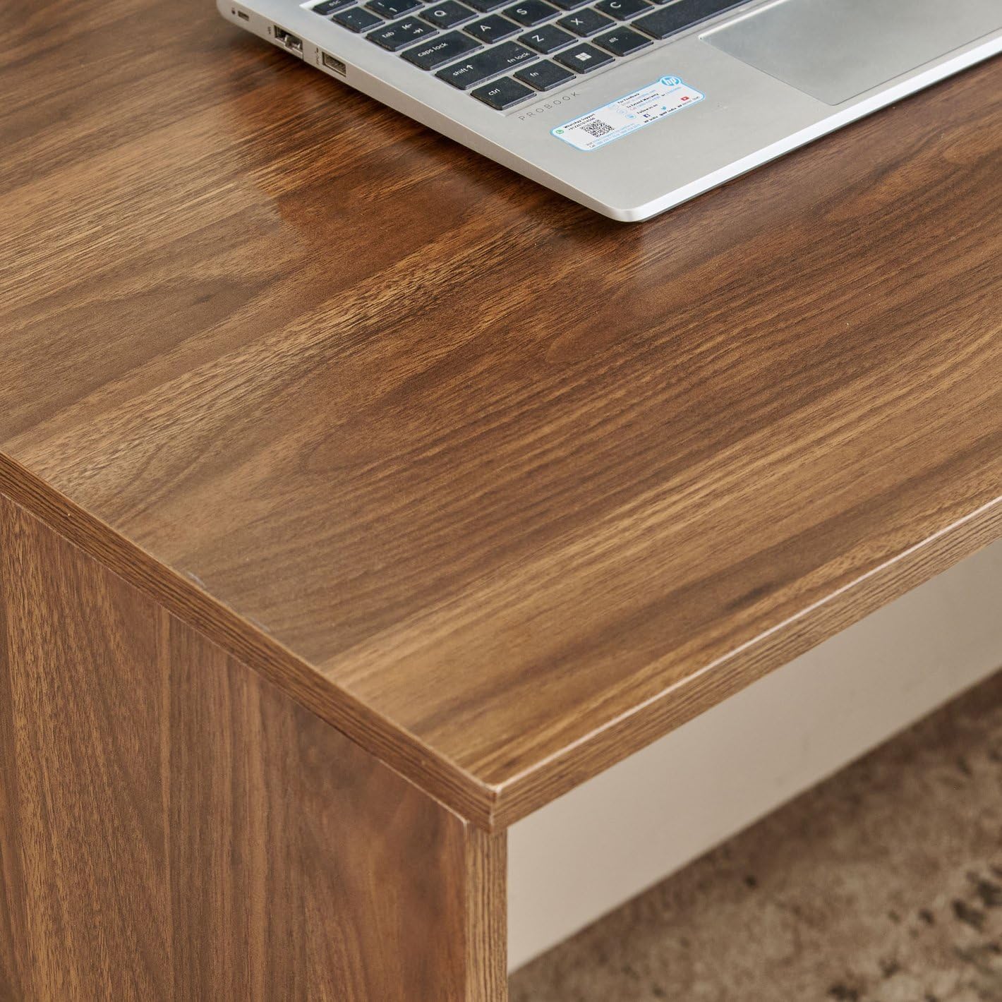 Spydercraft Modern Dyna Study Table with Storage Cabinet – Space-Saving Work Desk in Walnut & White Finish
