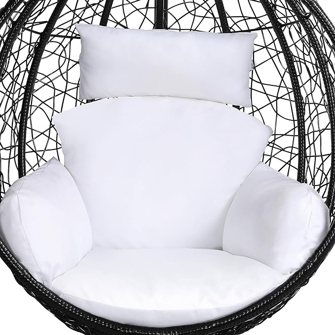 Spyder Craft Single Seater Hammock Swing Chair with Stand and Cushion for Patio Balcony Garden Terrace Living Room Relaxing Chair Powder Coated Color: Black and White