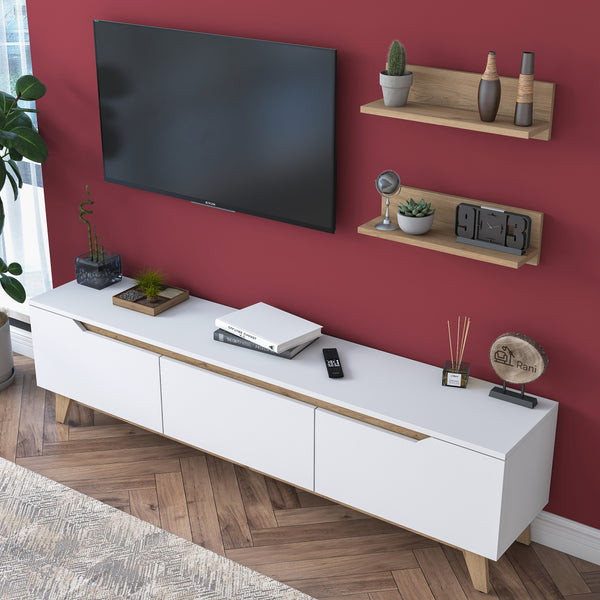 Spyder Craft D1 Tv Unit with Wall Shelf Tv Stand with Bookshelf Modern Leg 180 cm White - Basket Walnut M48
