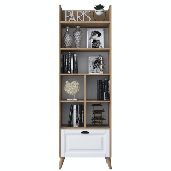 Spyder Craft HC102 Membrane Covered Bookcase with 7 Shelves Modern Library Basket Walnut - White
