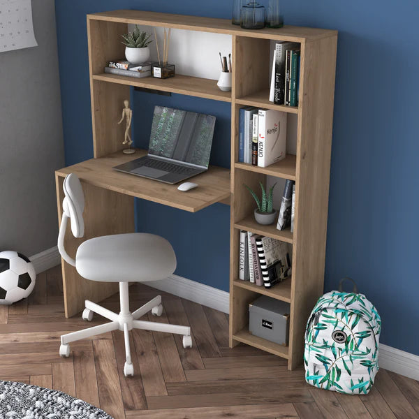 Spyder Craft HA104 Computer Study Desk with Bookcase and Shelves Basket Walnut Tan