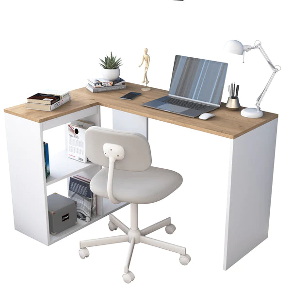 Spyder Craft HA113 Study Office Computer Desk 4 Shelves Corner Table White - Basket Walnut 120 cm