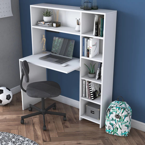Spyder Craft HA104 Computer Study Desk with Bookshelves and Shelves White WHITE