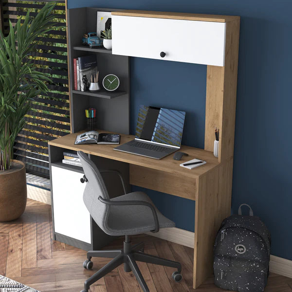 Spyder Craft HA107 Study Office Computer Desk with Shelves and Covers Anthracite - Basket Walnut