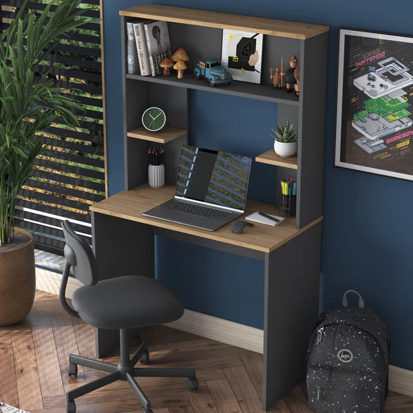 Spyder Craft HA111 Computer Study Desk with Bookcase and Shelves Anthracite - Basket Walnut