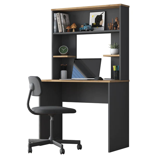Spyder Craft HA111 Computer Study Desk with Bookcase and Shelves Anthracite - Basket Walnut