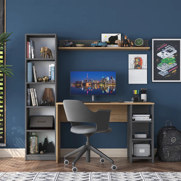 Spyder Craft HA116 Study Office Computer Desk with Bookshelves and Shelves Anthracite - Basket Walnut