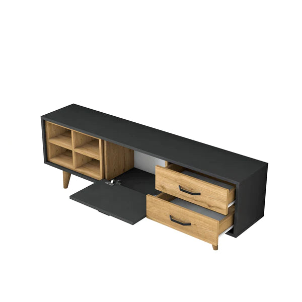 Spyder Craft AA133 TV Unit 150 Cm TV Stand with 2 Drawers and Open Shelves Anthracite - Basket Walnut