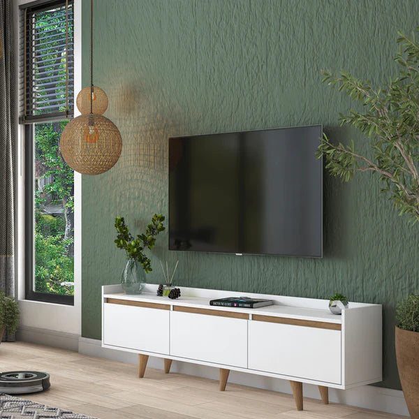 Spyder Craft AA140 TV Unit with Drop Cover TV Stand 180 Cm White - Basket Walnut