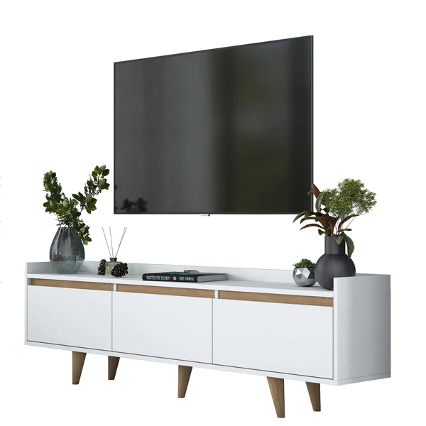 Spyder Craft AA140 TV Unit with Drop Cover TV Stand 180 Cm White - Basket Walnut
