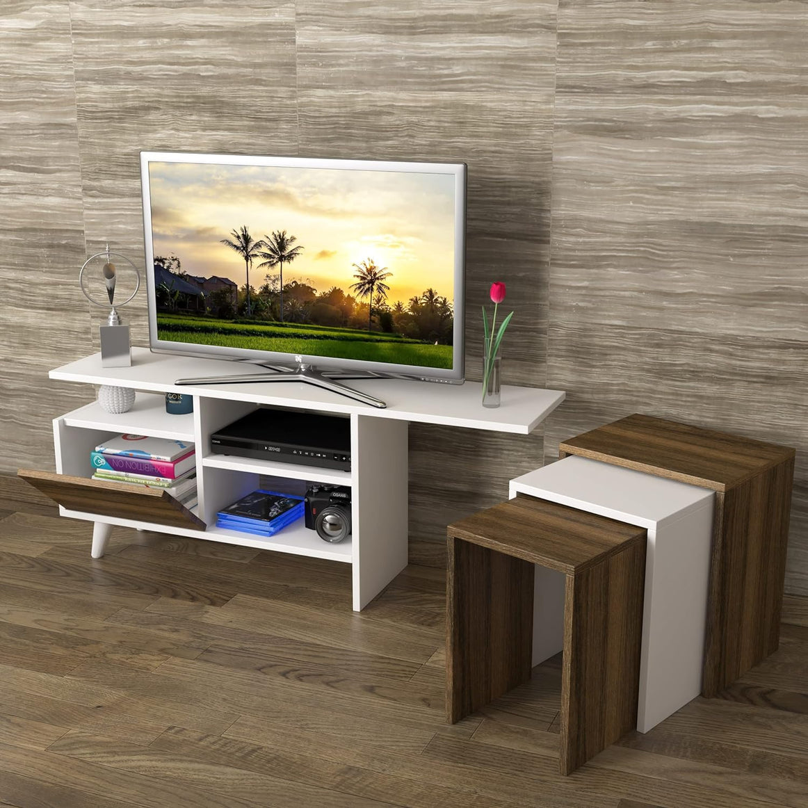 Spyder Craft TV Cabinet Nature Nesting Table TV Unit - TV Stand White-Walnut