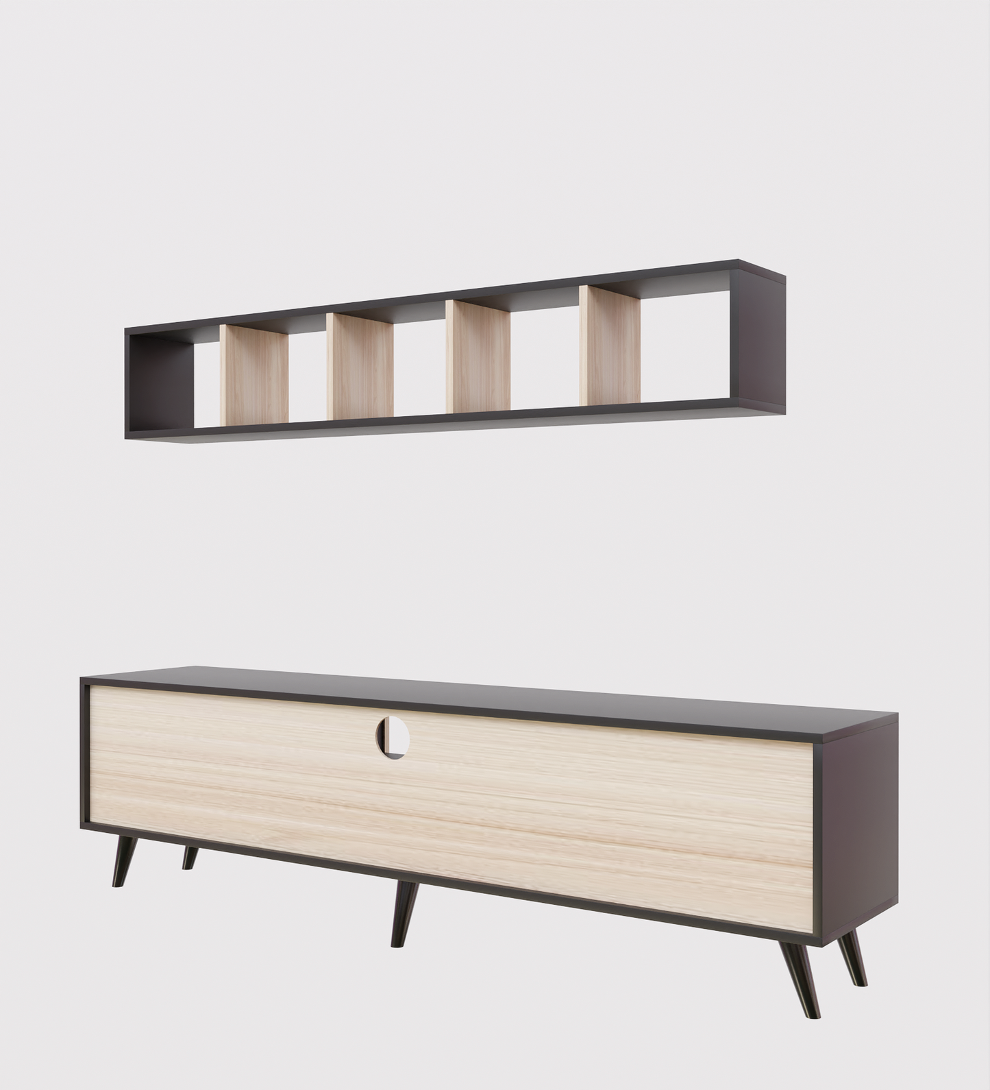 SPYDER CRAFT Sapphire Engineered Wood TV Entertainment Unit Stand Setup Box/TV Cabinet with Wall Mounted Cabinet for Books & Decor Display Unit- Black and Asian Walnut Light (Assembly-DIY)