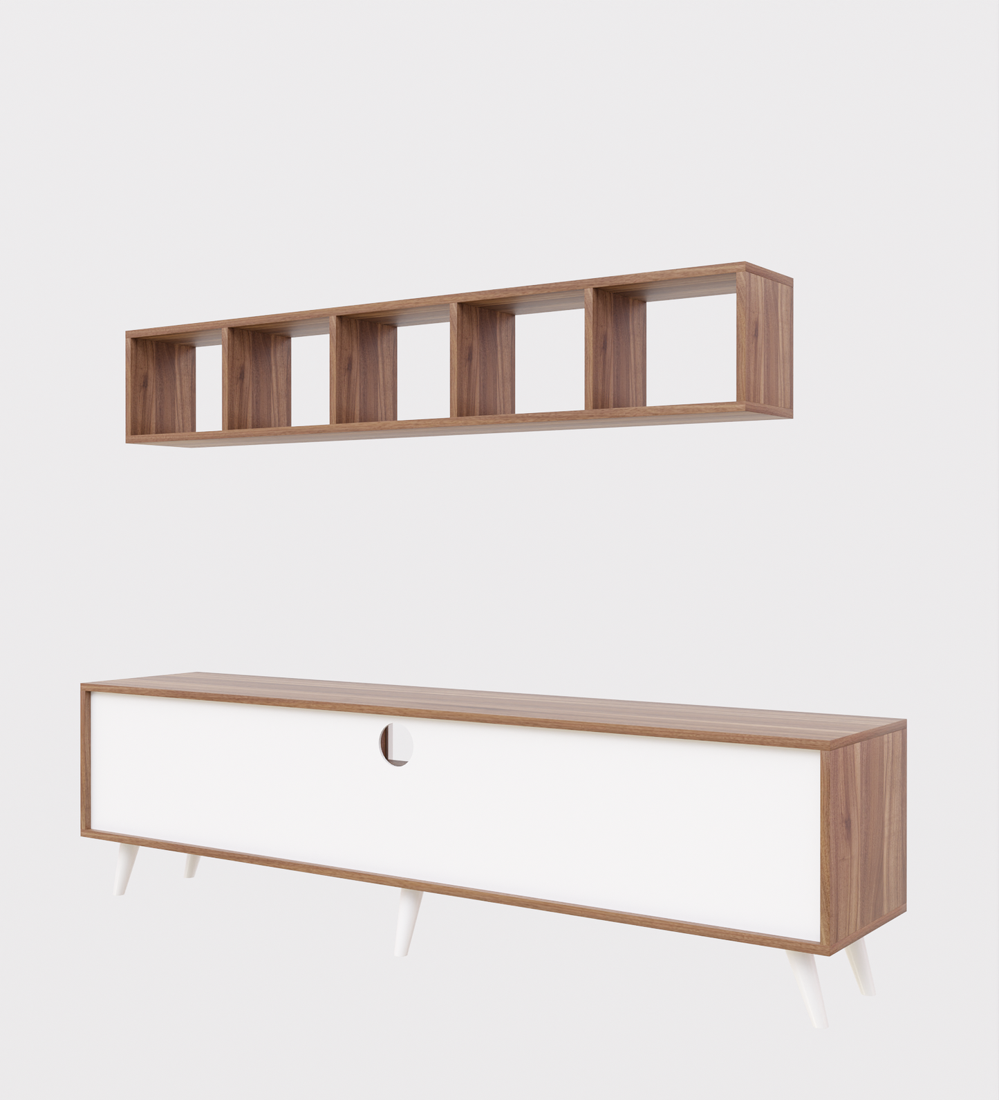 SPYDER CRAFT Sapphire Engineered Wood TV Entertainment Unit Stand Setup Box/TV Cabinet with Wall Mounted Cabinet for Books & Decor Display Unit-White and Noce Lyon (Assembly-DIY)