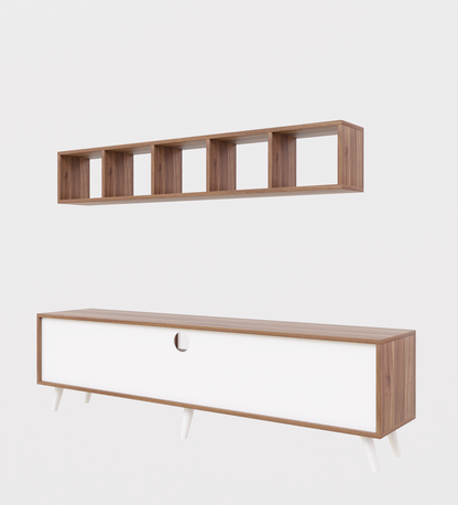 SPYDER CRAFT Sapphire Engineered Wood TV Entertainment Unit Stand Setup Box/TV Cabinet with Wall Mounted Cabinet for Books & Decor Display Unit-White and Noce Lyon (Assembly-DIY)