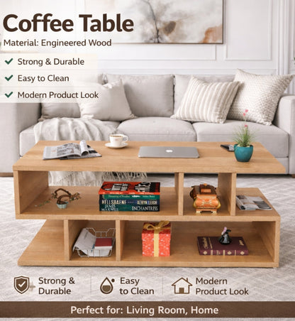 Spydercraft Zig Zag Bedside Table in Canyon Oak Finish | Modern Wooden Nightstand with Open Shelves | Engineered Wood Side Table
