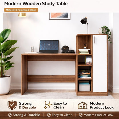 Spydercraft Noce Lyon & White Engineered Wood DYNA Study Table with Storage Cabinet – Modern Multipurpose Desk with Shelves