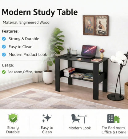 SPYDER CRAFT Genesis Engineered Wood Study Table with Storage Shelf | Modern Computer Desk for Home & Office