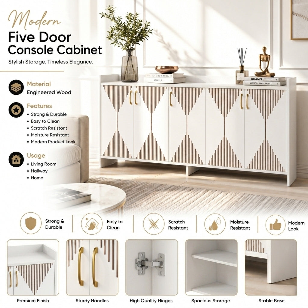 Spydercraft Matte Finish Meko Console Table| Modern White Console Table – Stylish Storage Cabinet for Living Room & Entryway| Do-It-Yourself Product