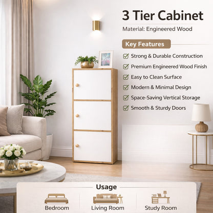 3-Tier Multipurpose Storage Cabinet – Compact Vertical Organizer for Home & Kitchen