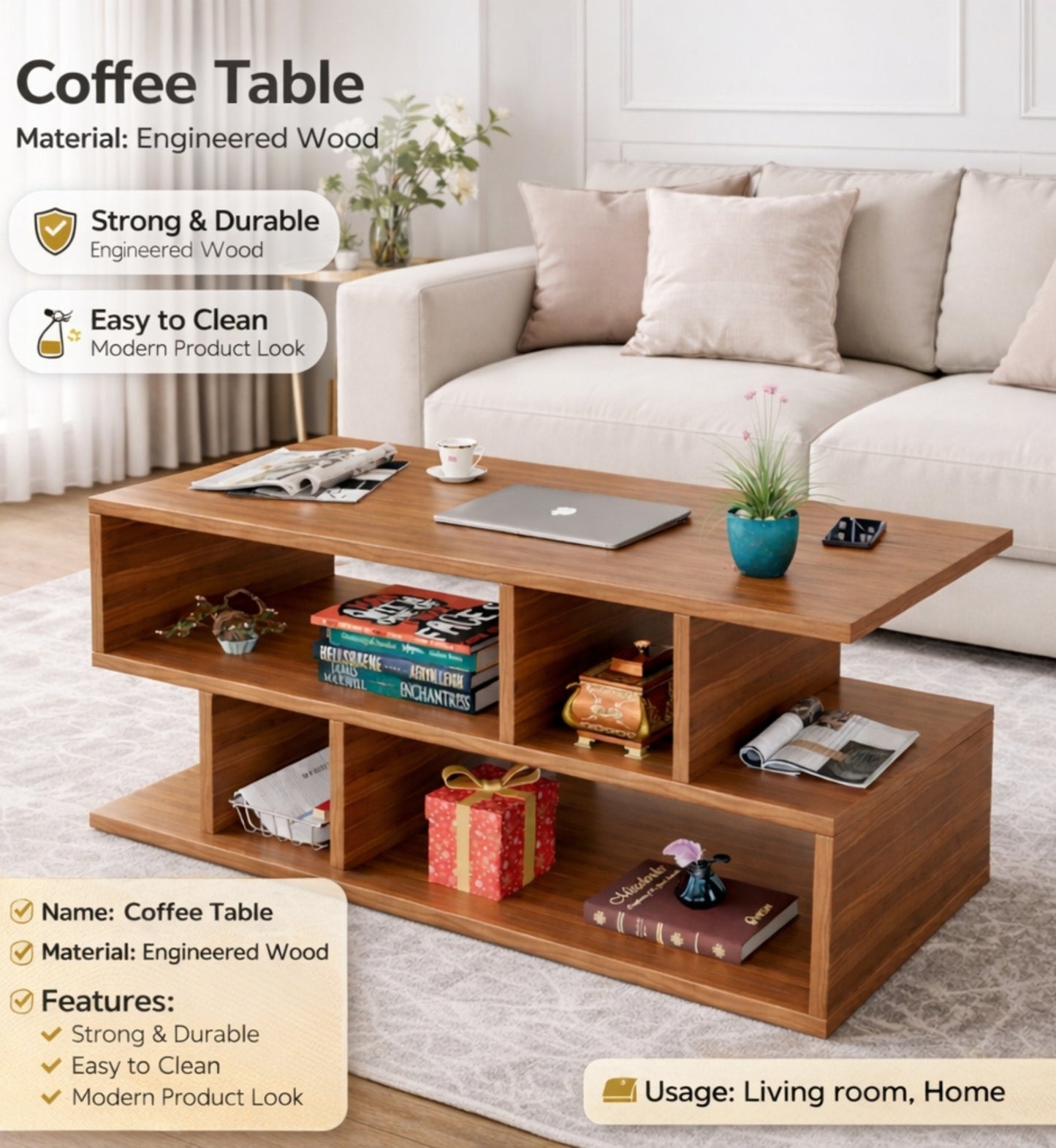 SPYDER CRAFT Zig Zag Multipurpose Coffee Table, Nesting Center Table, Round Leisure Table, Suitable for Bedside/Hallway/Living Room (Finish Color - Noce Lyon, DIY(Do-It-Yourself))