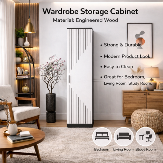 Spydercraft Single-Door Matte Finish Arceus Wardrobe| Color: Back and White| Do-It-Yourself Product