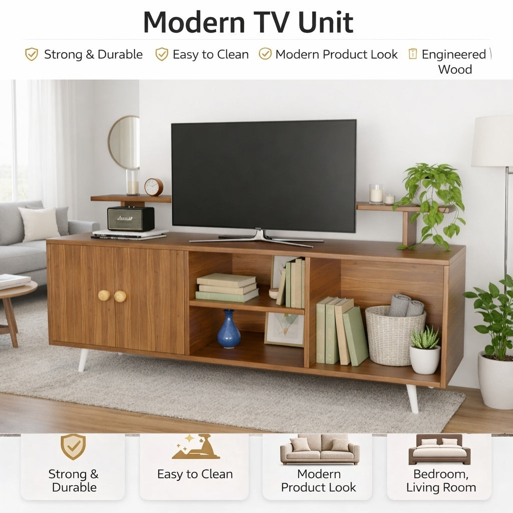 Spydercraft Modern Marbay TV Unit with Storage & Display Shelf – Space-Saving Entertainment Console in Noce Lyon Finish