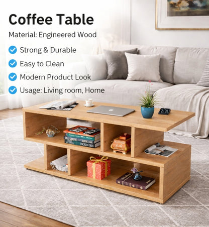 Spydercraft Zig Zag Bedside Table in Canyon Oak Finish | Modern Wooden Nightstand with Open Shelves | Engineered Wood Side Table