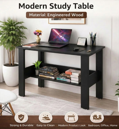 SPYDER CRAFT Genesis Engineered Wood Study Table with Storage Shelf | Modern Computer Desk for Home & Office