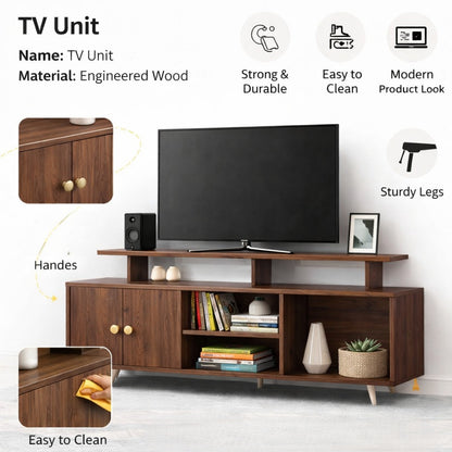 Spydercraft Modern Marbay TV Unit with Storage & Display Shelf – Space-Saving Entertainment Console in Black & White Finish