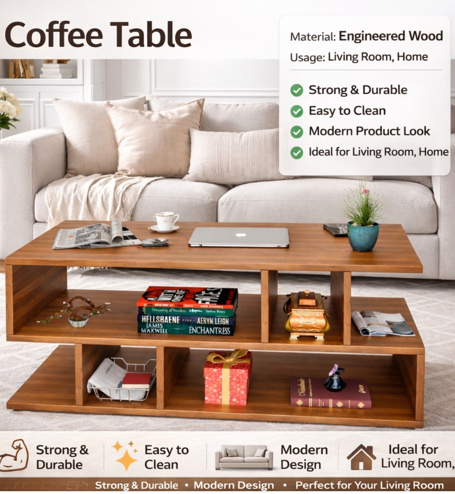 SPYDER CRAFT Zig Zag Multipurpose Coffee Table, Nesting Center Table, Round Leisure Table, Suitable for Bedside/Hallway/Living Room (Finish Color - Noce Lyon, DIY(Do-It-Yourself))