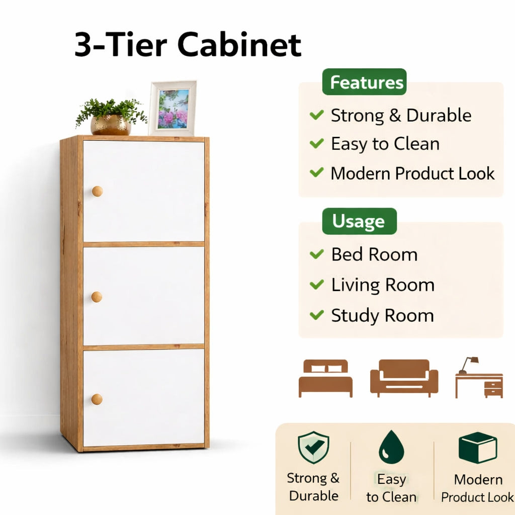3-Tier Multipurpose Storage Cabinet – Compact Vertical Organizer for Home & Kitchen