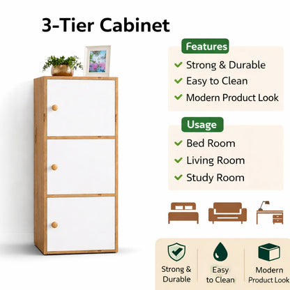 3-Tier Multipurpose Storage Cabinet – Compact Vertical Organizer for Home & Kitchen