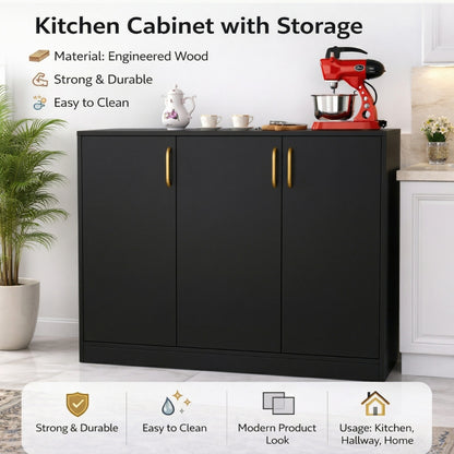 Spydercraft Accent Modern Storage Cabinet with Matte Finish and Premium Metal Handles| Color: Black | Multipurpose cabinet