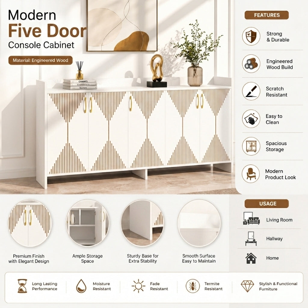 Spydercraft Matte Finish Meko Console Table| Modern White Console Table – Stylish Storage Cabinet for Living Room & Entryway| Do-It-Yourself Product