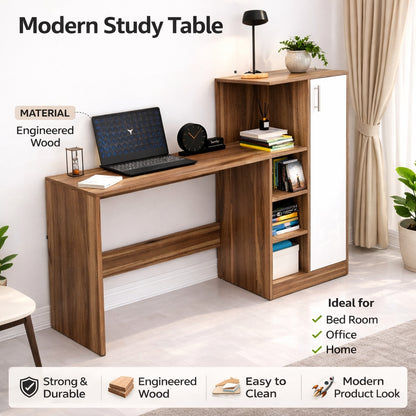 Spydercraft Noce Lyon & White Engineered Wood DYNA Study Table with Storage Cabinet – Modern Multipurpose Desk with Shelves